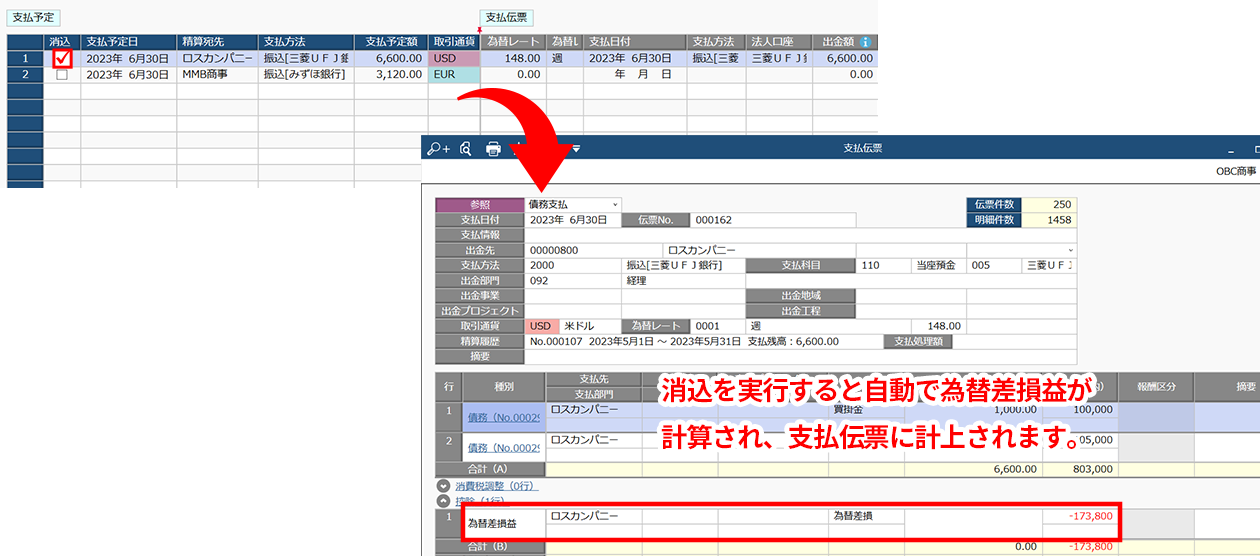 支払消込画面/支払伝票画面