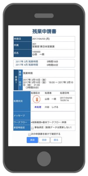 スマートフォンなどを使ってWeb上で勤怠の申請・承認が可能