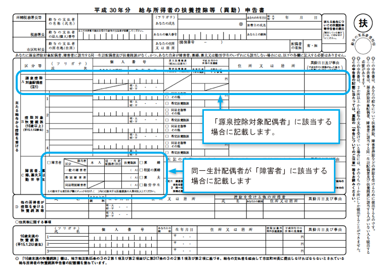 平成30年分 給与所得者の扶養控除等（異動）申告書