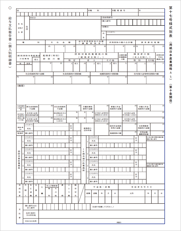 給与支払報告書（個人別明細書）第17号様式別表記載要領