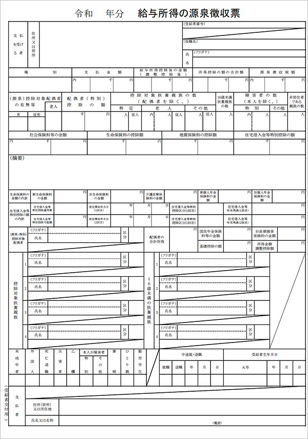 国税庁　PDF「給与所得の源泉徴収票」（税務署提出用・受給者交付用）