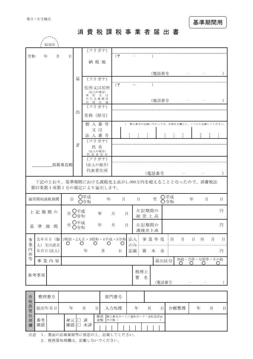 国税庁「［手続名］消費税課税事業者届出手続（基準期間用）」より