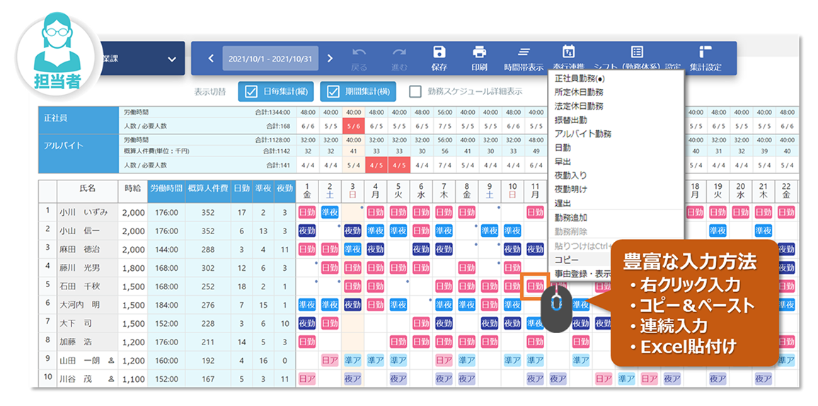 シフト管理機能