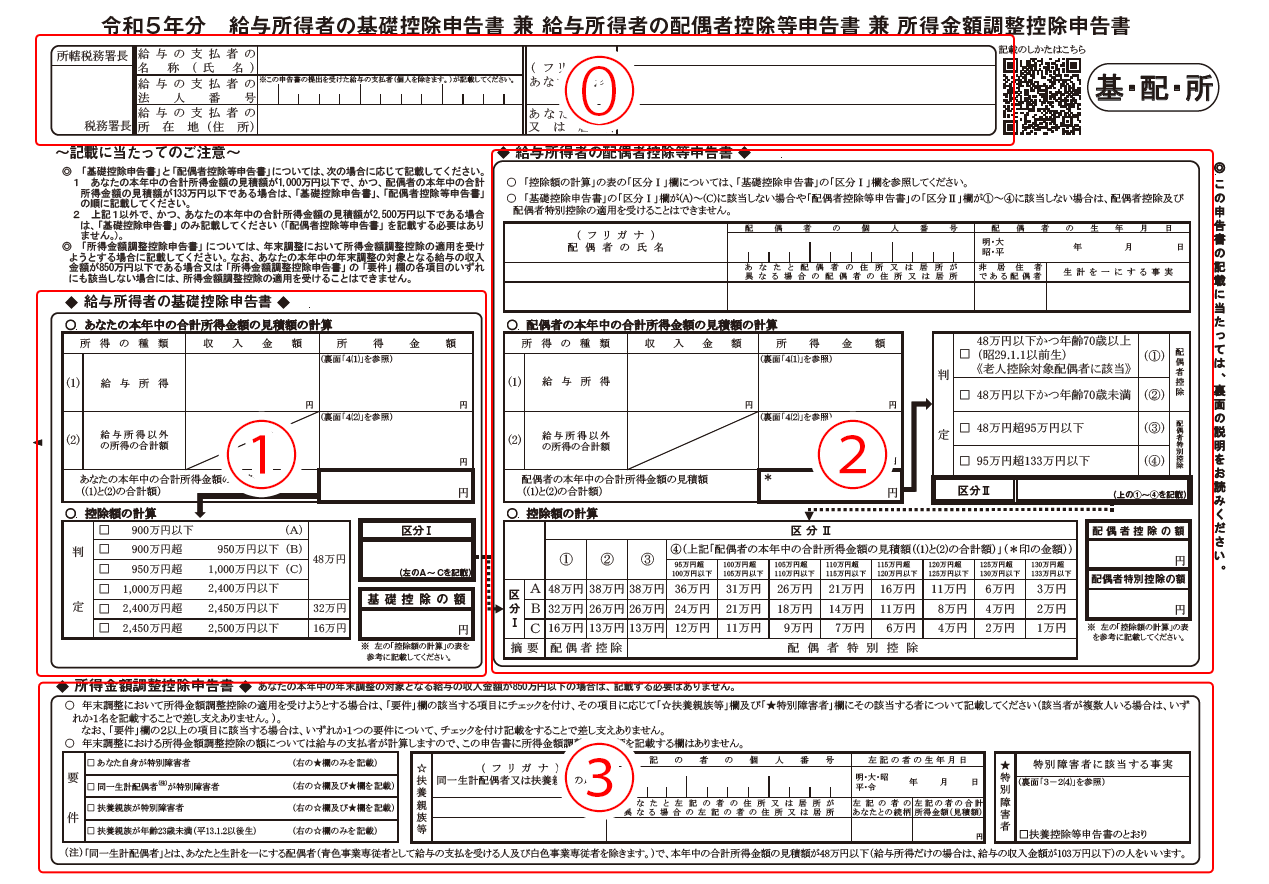 ［手続名］給与所得者の基礎控除、配偶者（特別）控除及び所得金額調整控除の申告