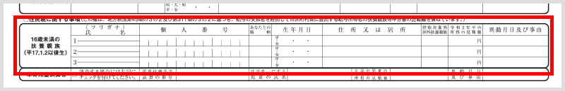 給与所得者の扶養控除等(異動)申告書 16歳未満の扶養親族