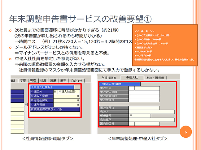 年末調整申告書サービス改善要望