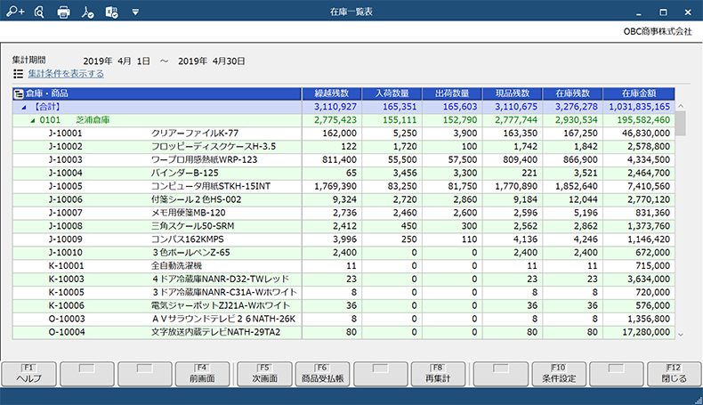 在庫一覧表