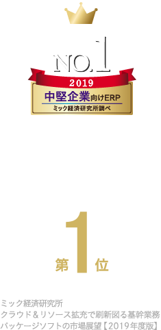 ミック経済研究所調査 導入シェアNo.1 - 中小企業向けERPパッケージ出荷本数 第1位