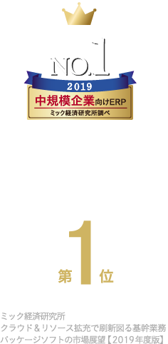 ミック経済研究所調査 導入シェアNo.1 - 中規模企業向けERPパッケージ出荷本数 第1位