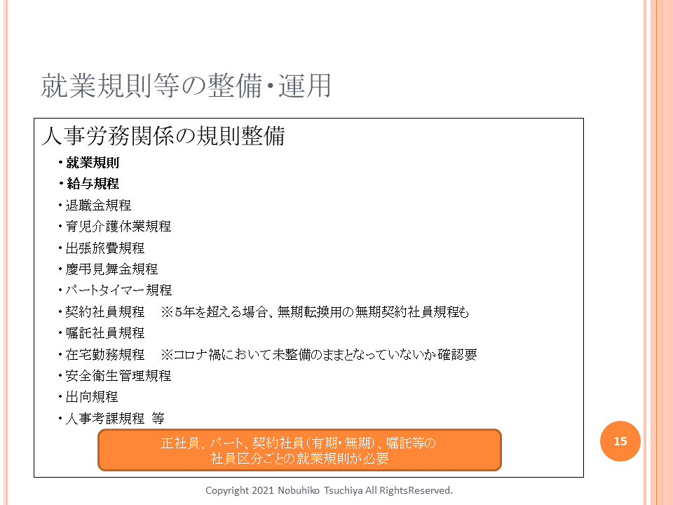 整備すべき労務関連規程（2021/11/30開催セミナー資料より抜粋）