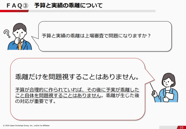 FAQ③予算と実績の乖離について（東証：上場審査に関するＦＡＱ集より）