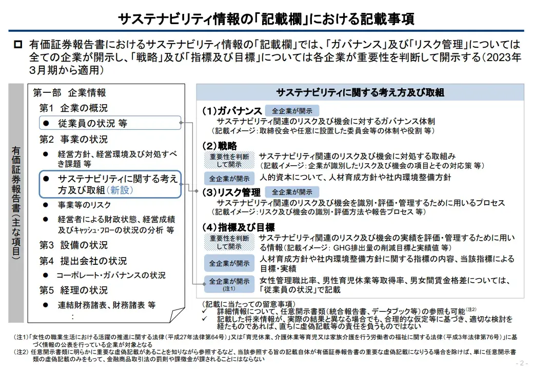 サステナビリティ情報の「記載欄」における記載事項