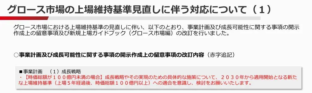 グロース市場の上場維持基準見直しに伴う対応について