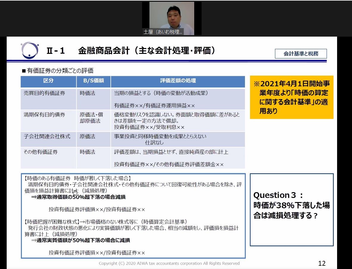 有価証券の分類ごとの評価方法