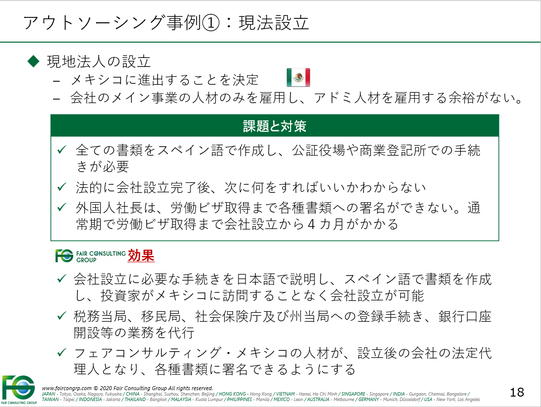 アウトソーシング事例：現法設立